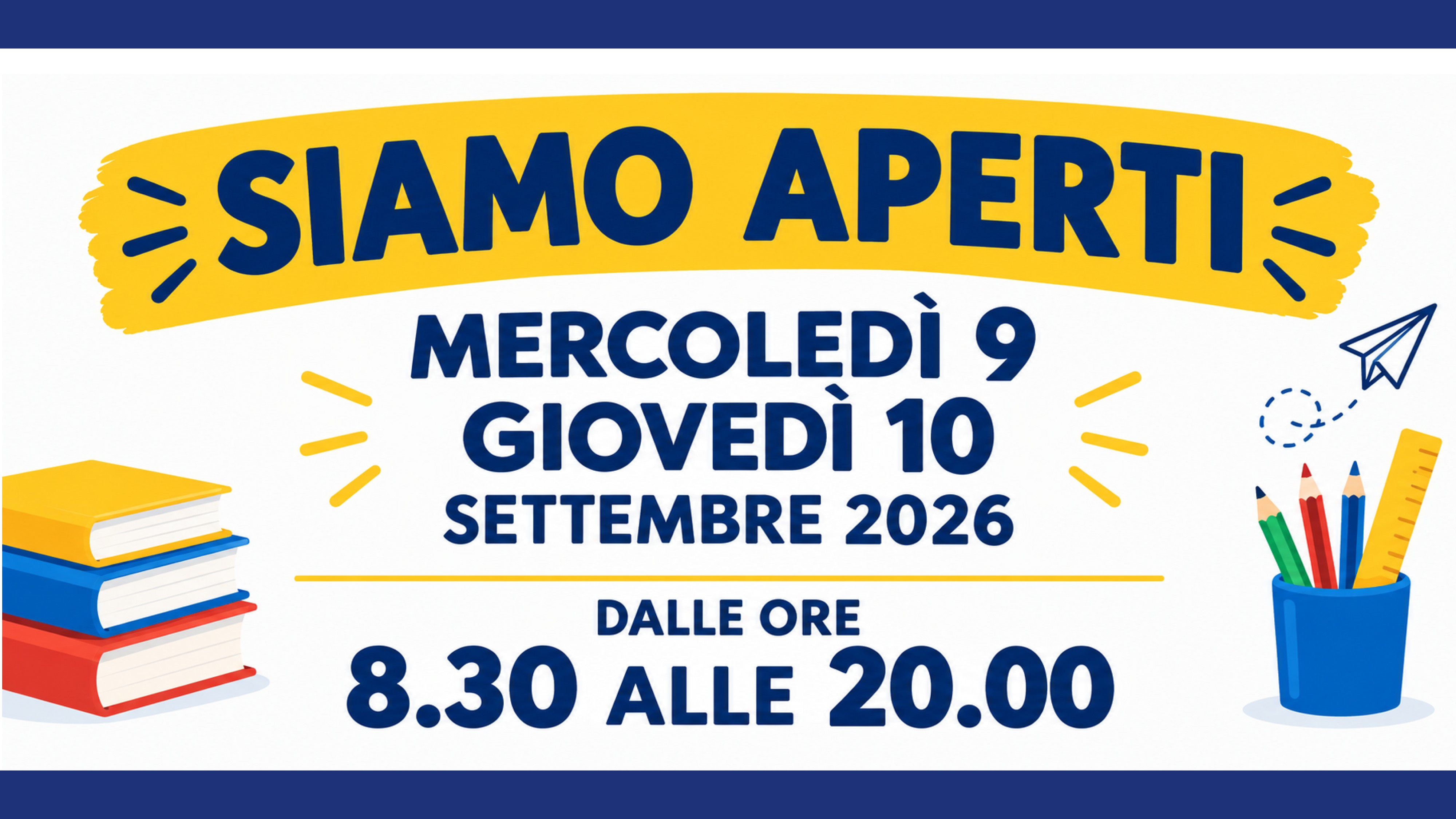 Mercoled&igrave; 9 e gioved&igrave; 10 settembre apertura dalle 8.30 alle 20.00